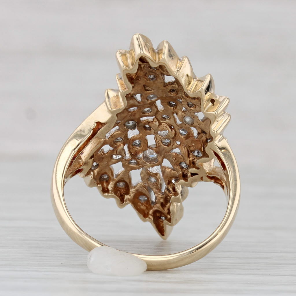 Floral Diamond Cluster Cocktail Ring 10k White Yellow Gold Size 6.75