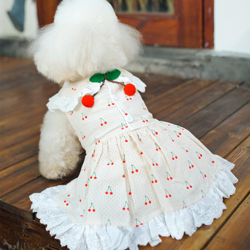 Cherry Lace Collar Dog Cat Dress