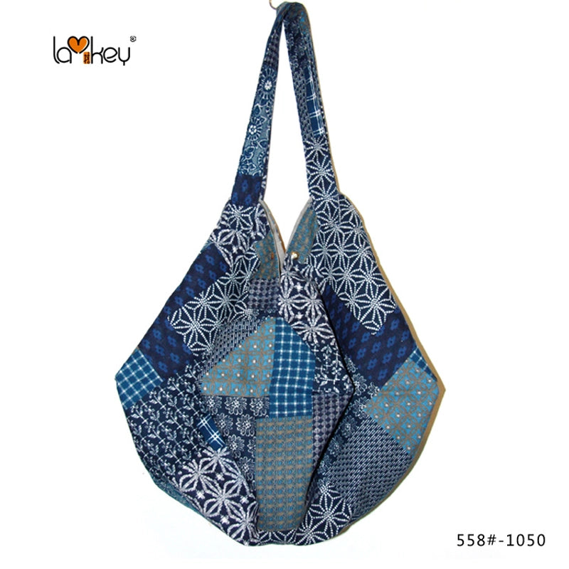 Women's Large Cotton Color Block Vintage Style Classic Style Dumpling Shape Magnetic Buckle Shoulder Bag