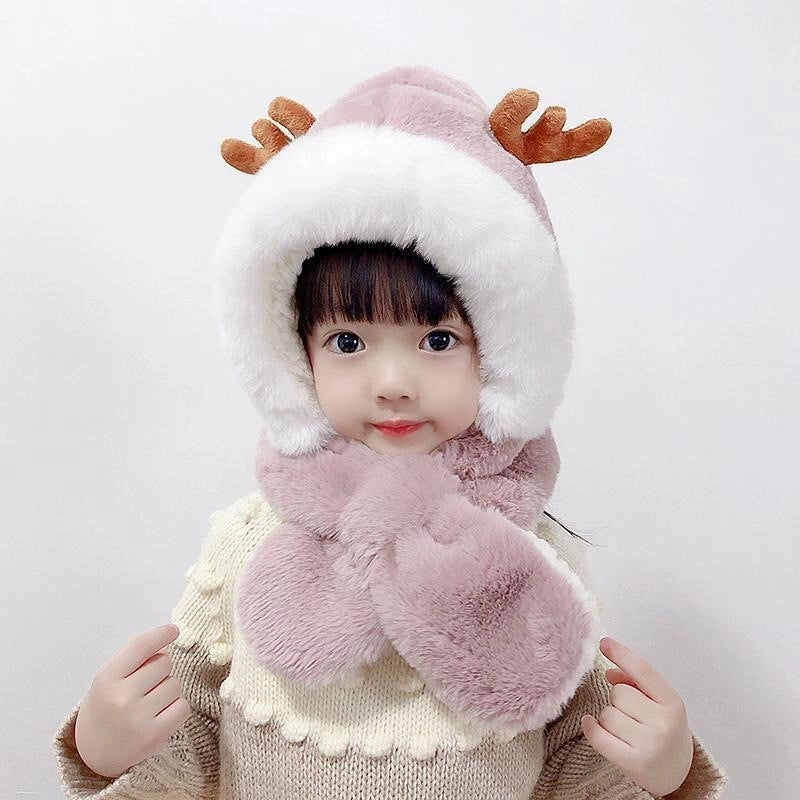 Winter Children's Hat Scarf Integrated Thickened Warm Baby Cute Baby Windproof Ear Protection Hat For Boys And Girls