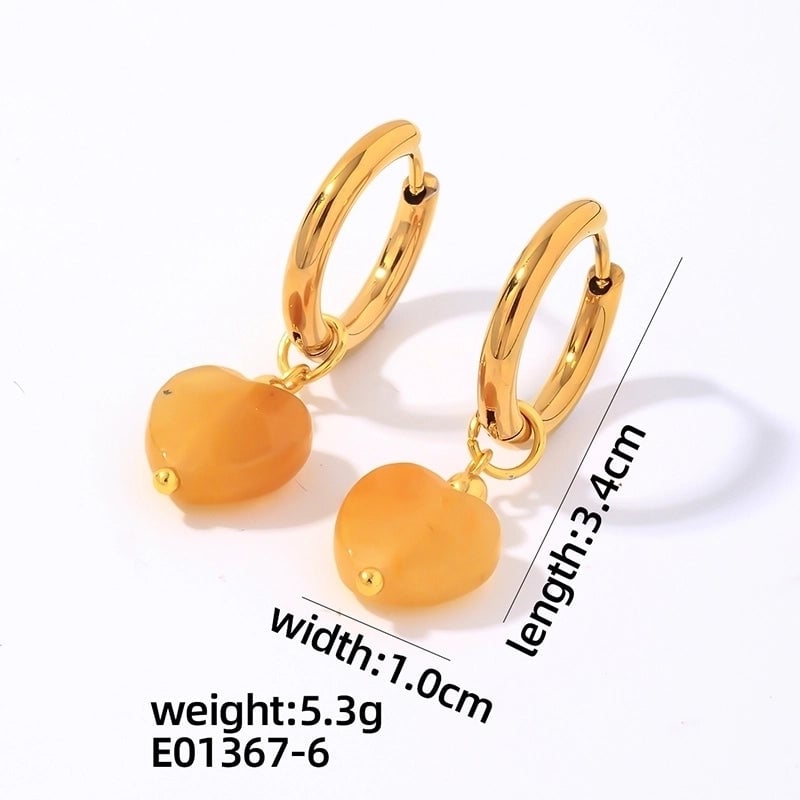 1 Pair Vintage Style Minimalist Heart Shape Plating 304 Stainless Steel Natural Stone Drop Earrings