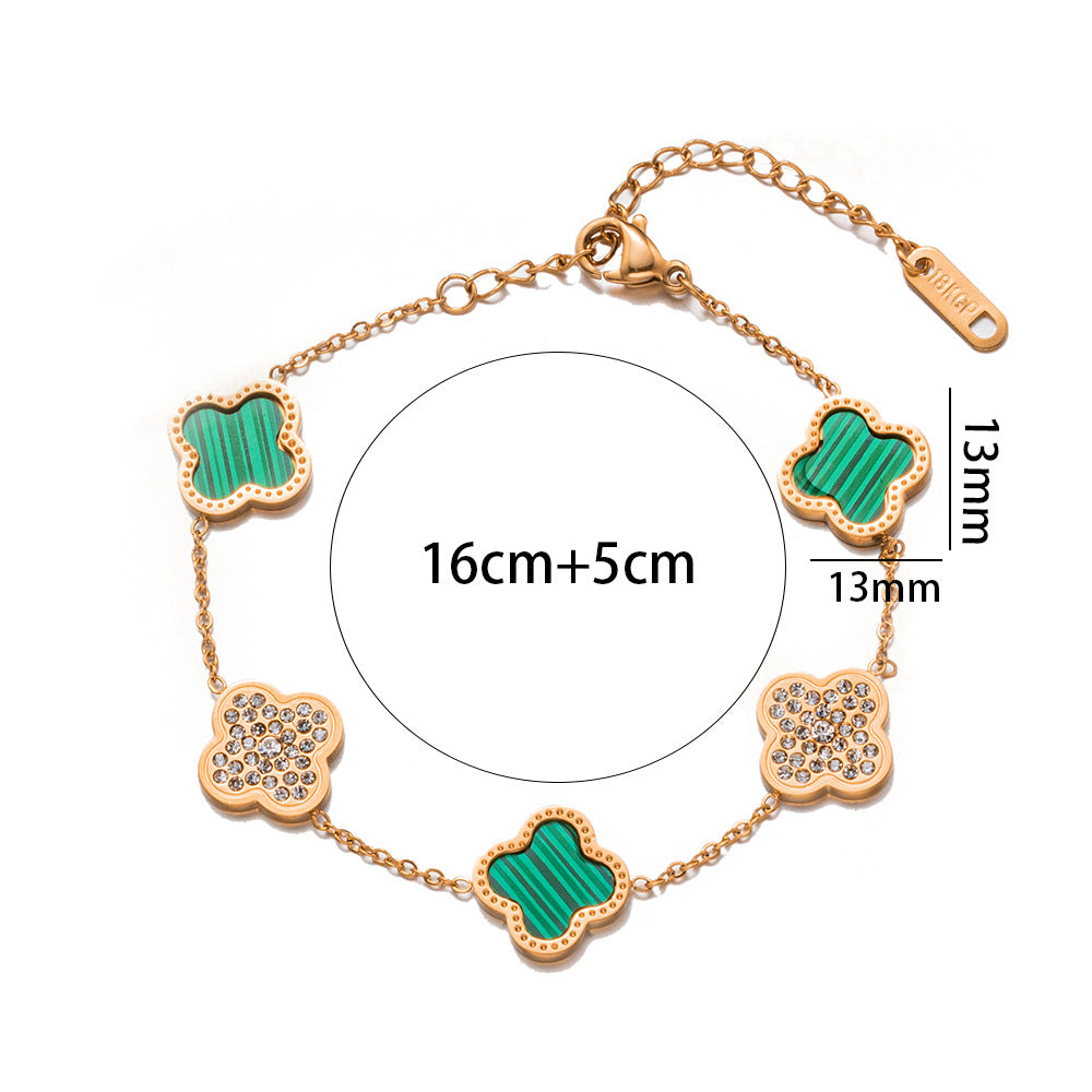 Women Quadrilateral Titanium Steel 18K Gold Plated Bracelets