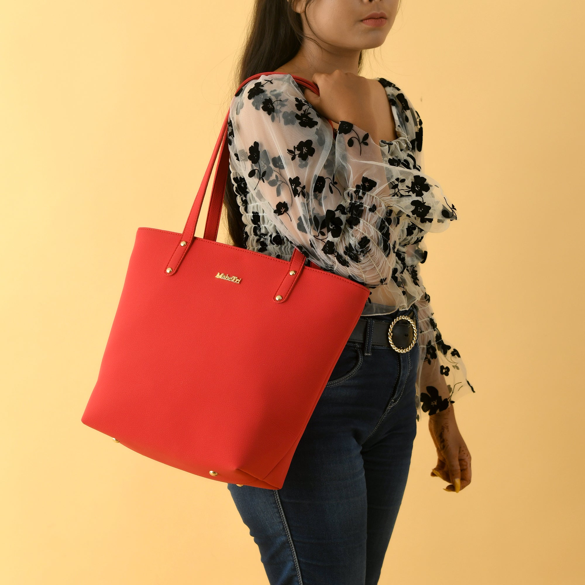 Era Vegan Leather Tote- Coral Red