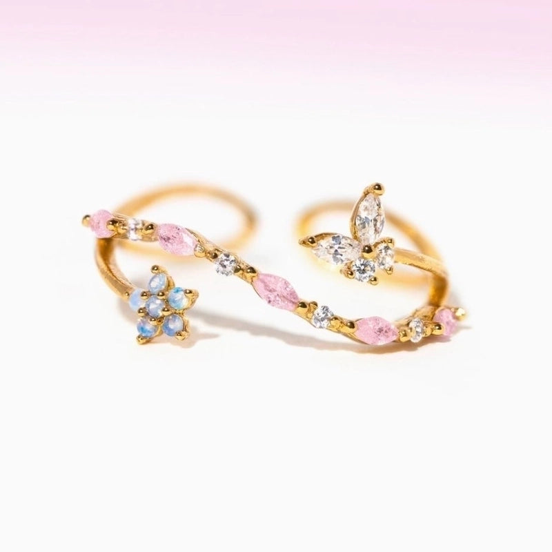 Copper 18K Gold Plated Inlay Geometric Zircon Open Rings
