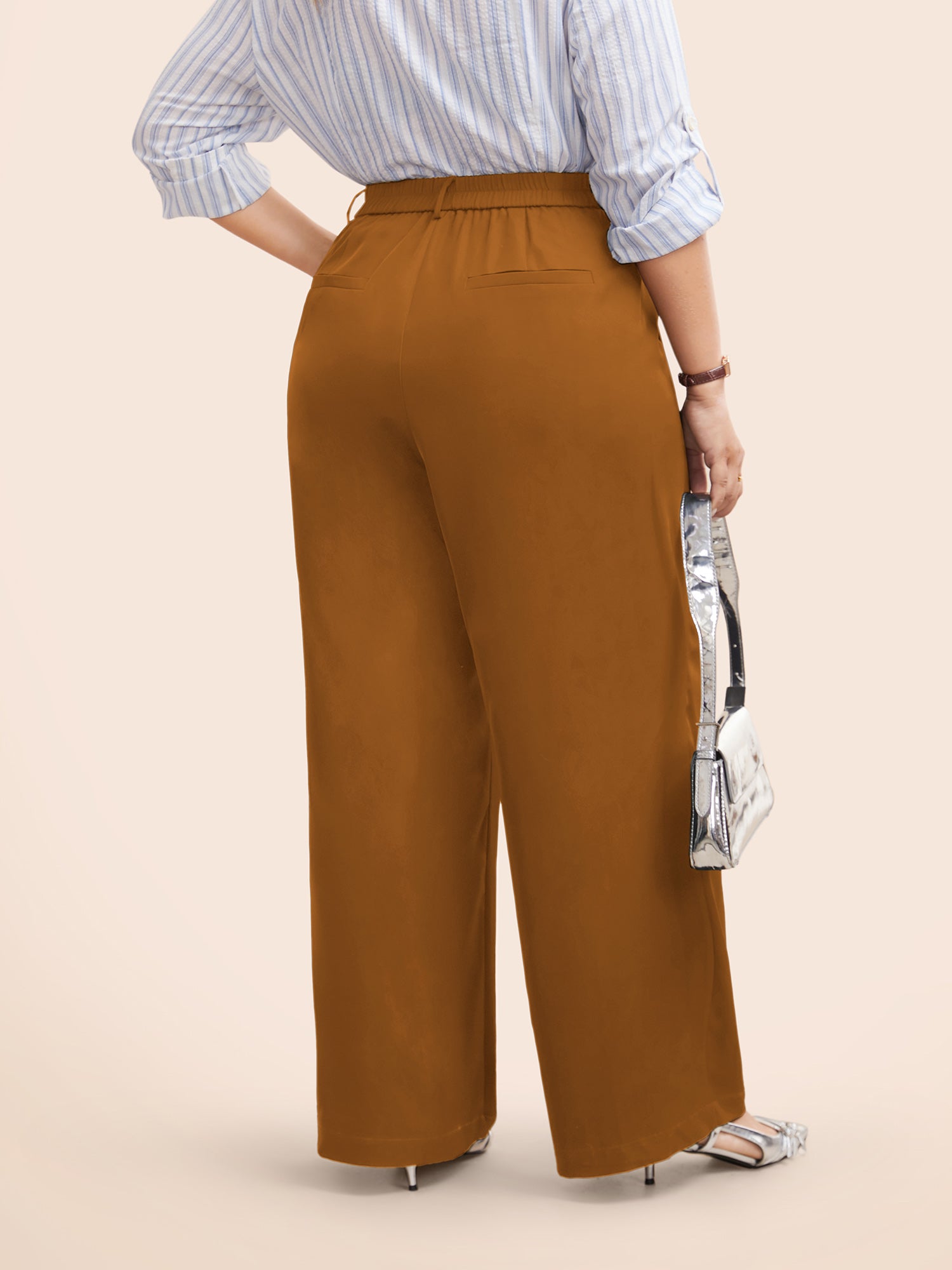 Stretch Woven Pleated Elastic Waist Pants