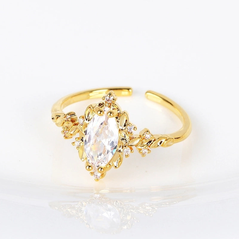 Copper 18K Gold Plated Inlay Geometric Zircon Open Rings