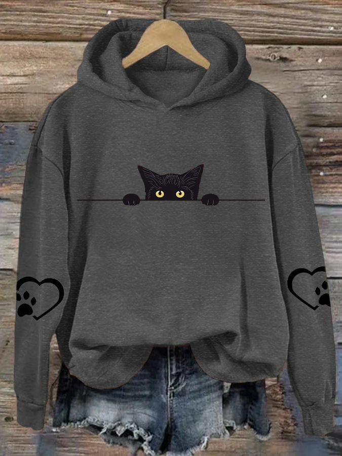Women's Black Cat Paw Print Hoodie