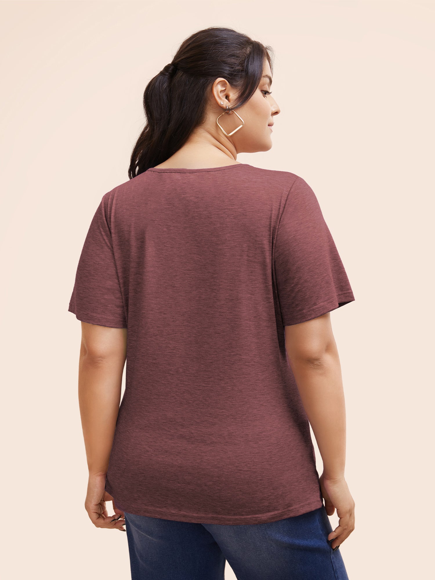 Solid Heather Overlap Collar Gathered T-shirt