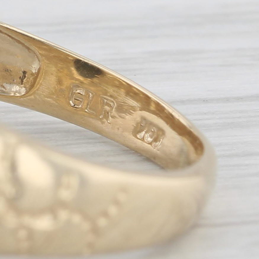 Onyx Diamond Halo Ring 10k Yellow Gold Nugget Band Size 8.75