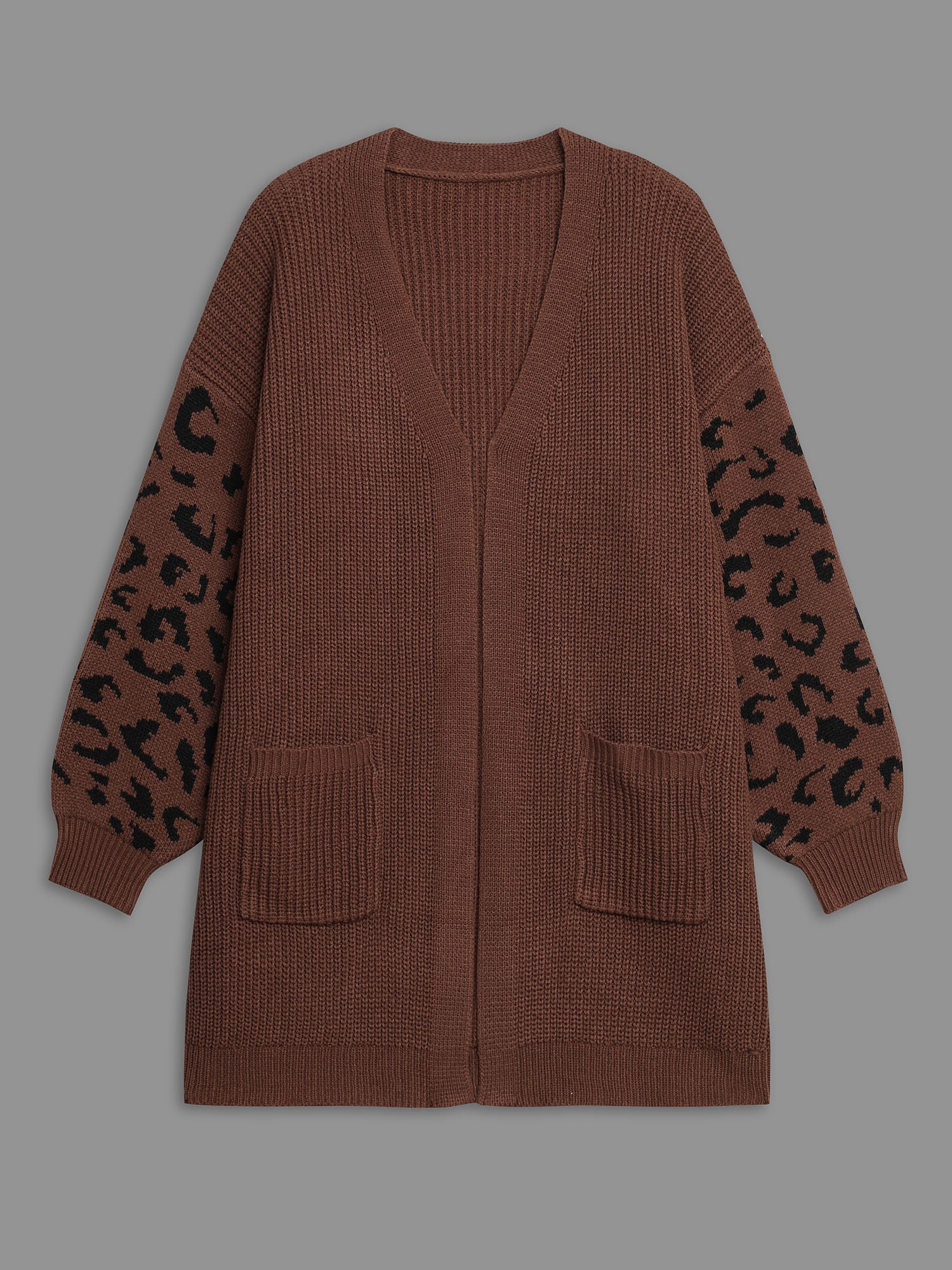 Leopard Print Patchwork Lantern Sleeve Cardigan