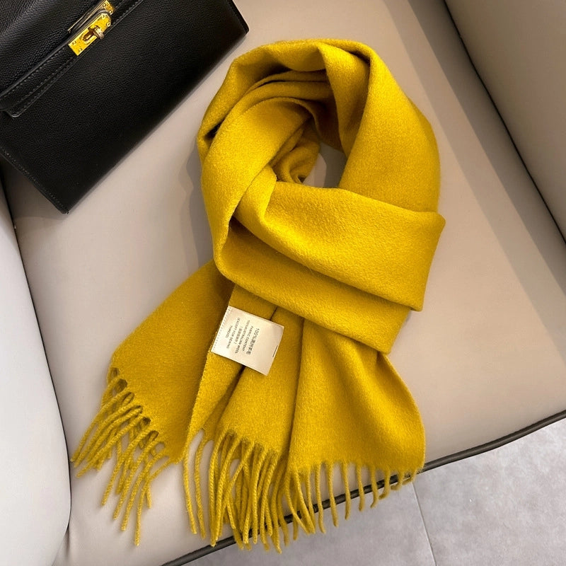 White Pure Wool Scarf Female Winter Student Warm Scarf New Versatile Tassel Narrow Scarf Couple