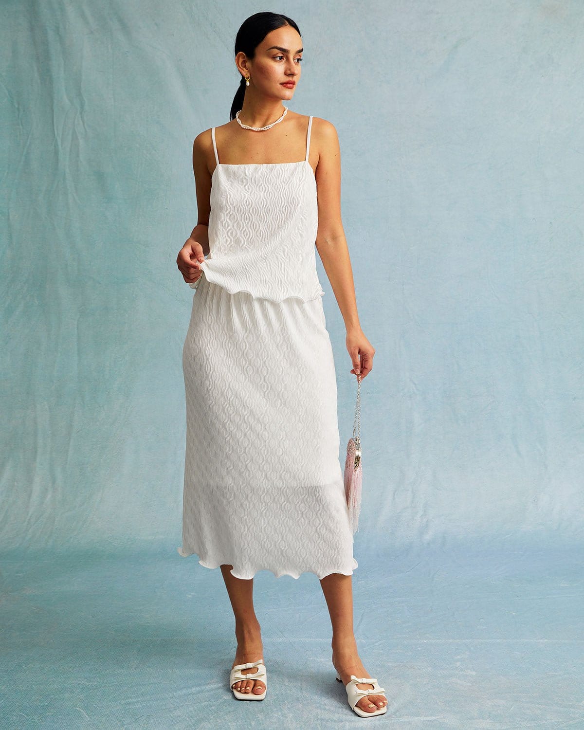 The White Water Ripple Textured Hem Midi Skirt