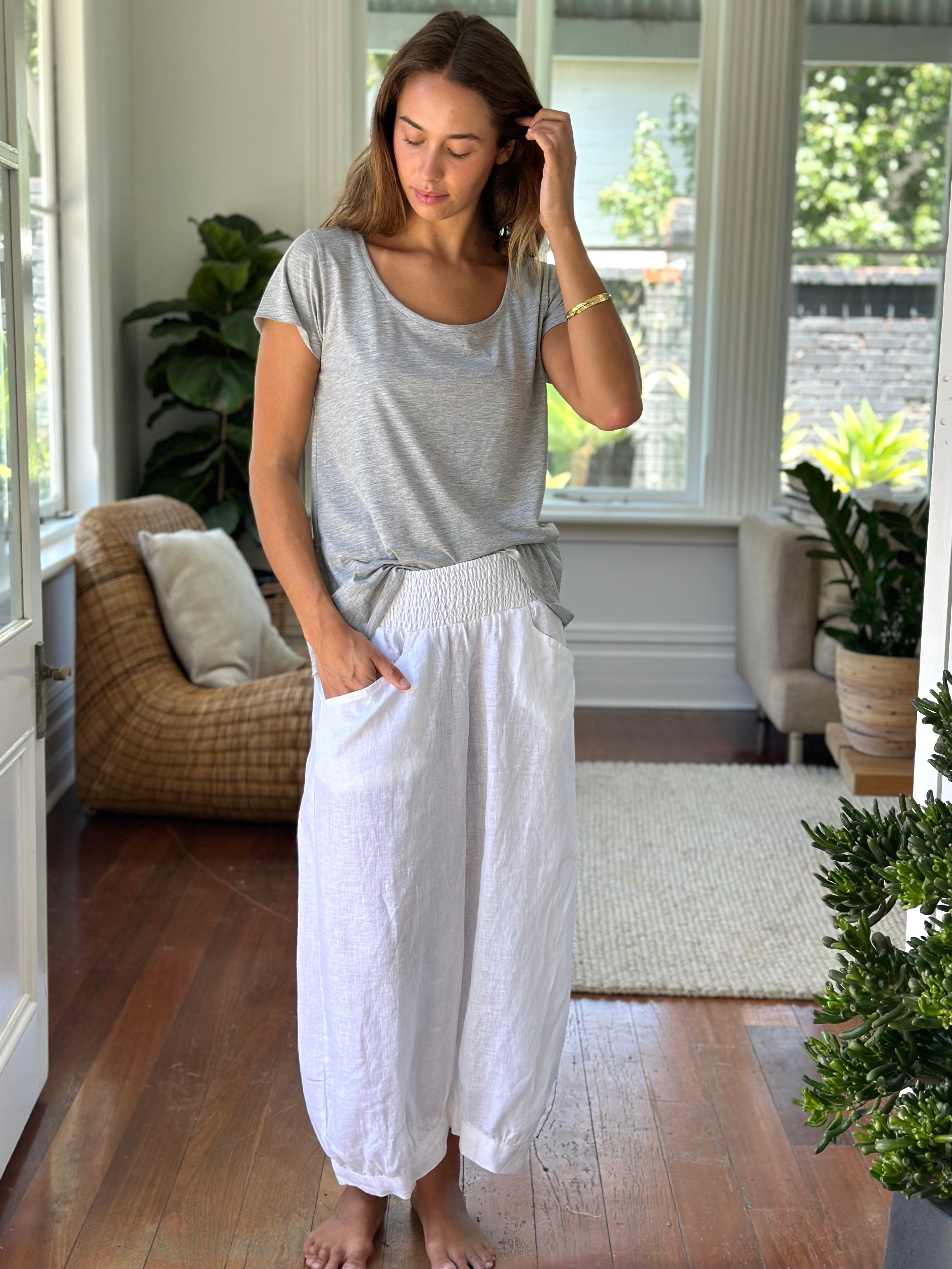 jackie pant-white linen