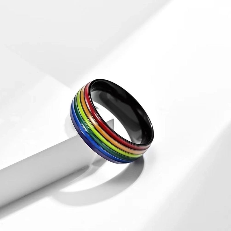 Minimalist Commute Rainbow Titanium Steel Enamel Rings