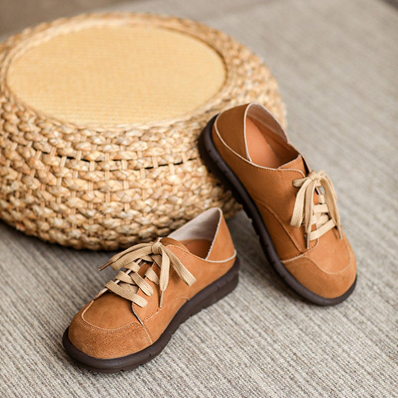 Handmade Soft Leather Oxfords & Tie Flats For Women Barefoot Shoes  in Brown/Beige