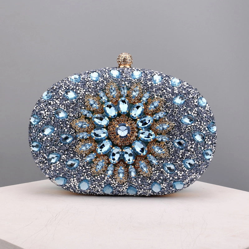 Champagne Rose Red Sky Blue Polyester Solid Color Oval Evening Bags