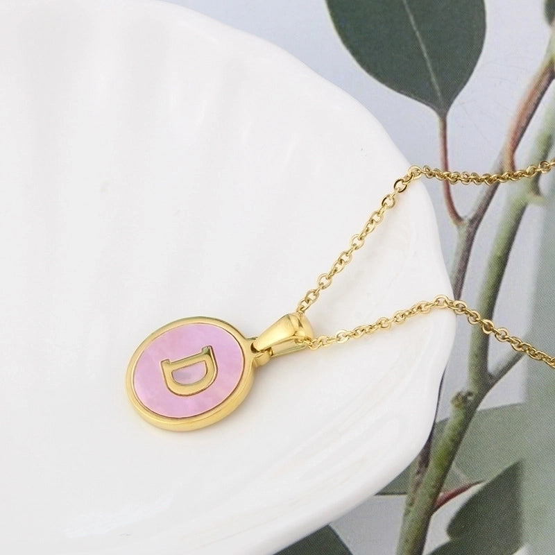 Minimalist Letter Titanium Steel Plating Inlay Shell Pendant Necklace