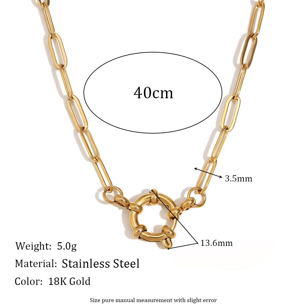 Minimalist Round Stripe Geometric Stainless Steel 18K Gold Plated Necklaces