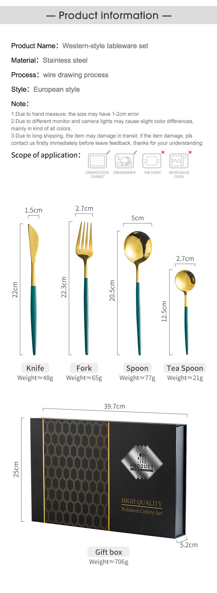 Green/Golden (4406)-24 PCs Premium Steel Cutlery Set