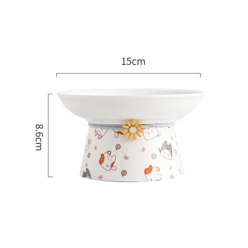 Cat Bowl Ceramic Cat Food Basin Dog Bowl Anti-overturning Integrated High Foot Inclined Mouth Cute Cat Shape Drinking Water Food Basin Pet