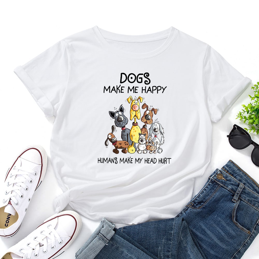 Dogs Make Me Happy T-shirt🔥(Buy 3PCS and Get 3rd for Free )🔥