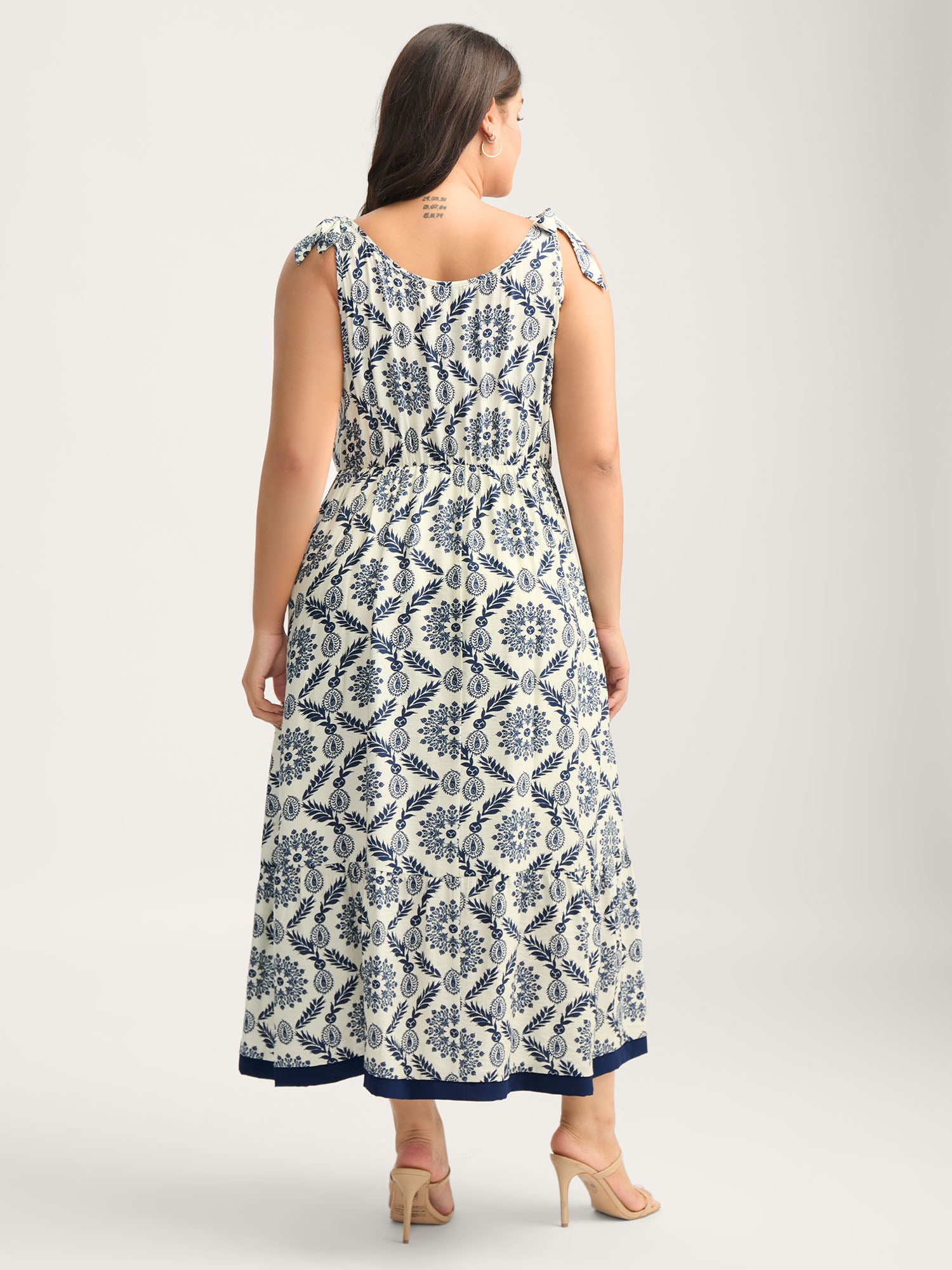 Rayon Ornate Print Knotted Shoulder Dress