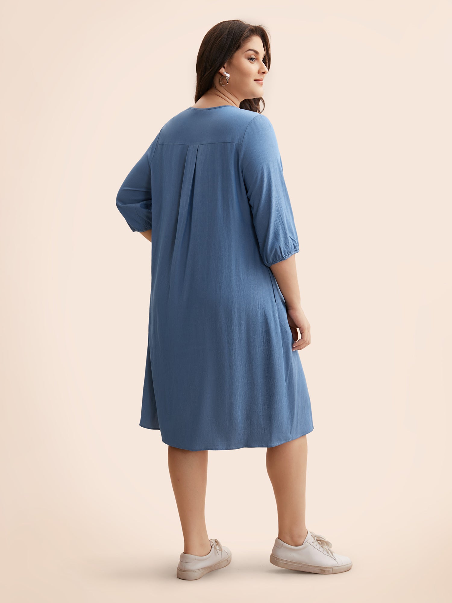 Solid Pleated Button Up Dress