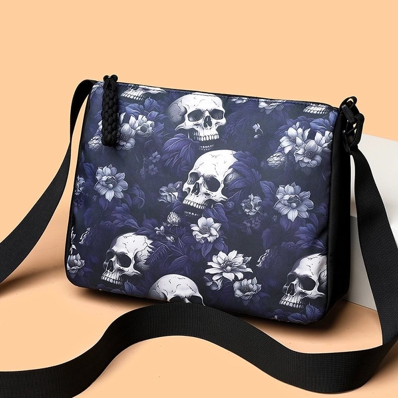 Halloween Women's Medium Canvas Skull Streetwear Zipper Crossbody Bag