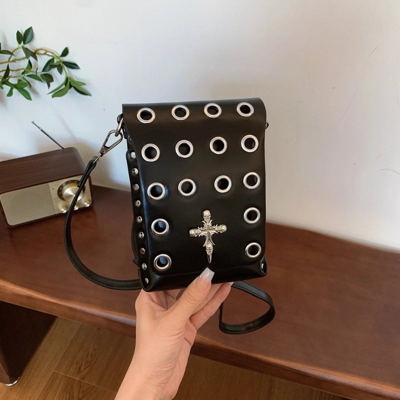 Crossbody Bag Style Punk Flap Small Square Bag Dark Style Skull Belt Waist Bag
