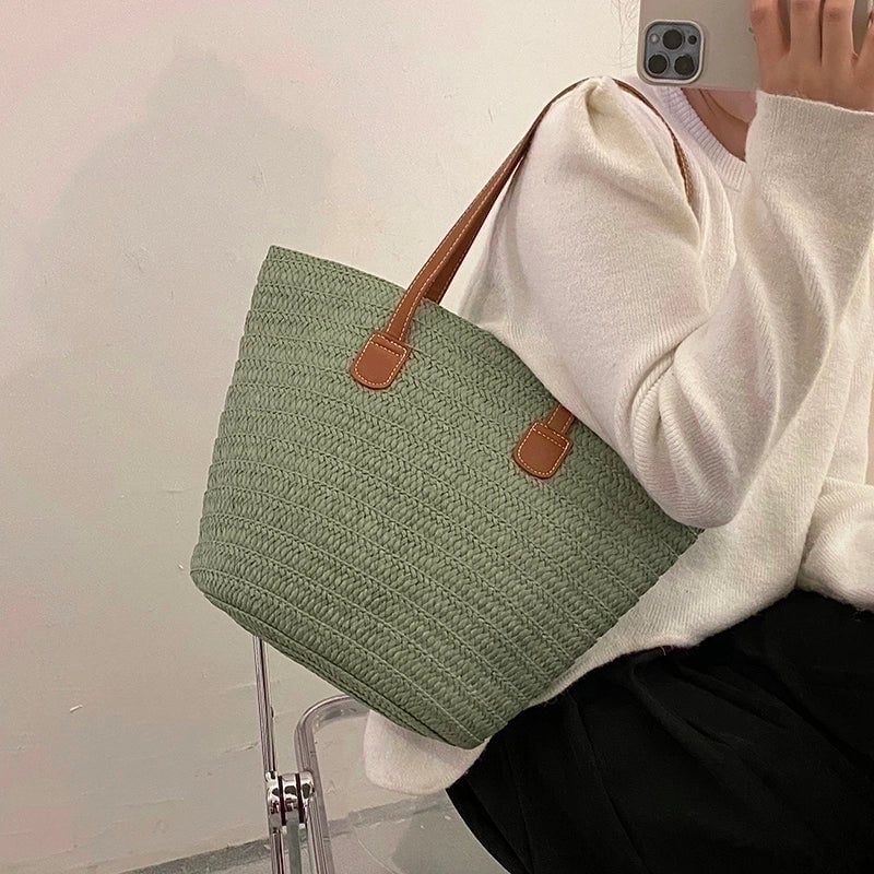 Women's Braid Solid Color Vintage Style Vacation Weave Square Zipper Shoulder Bag