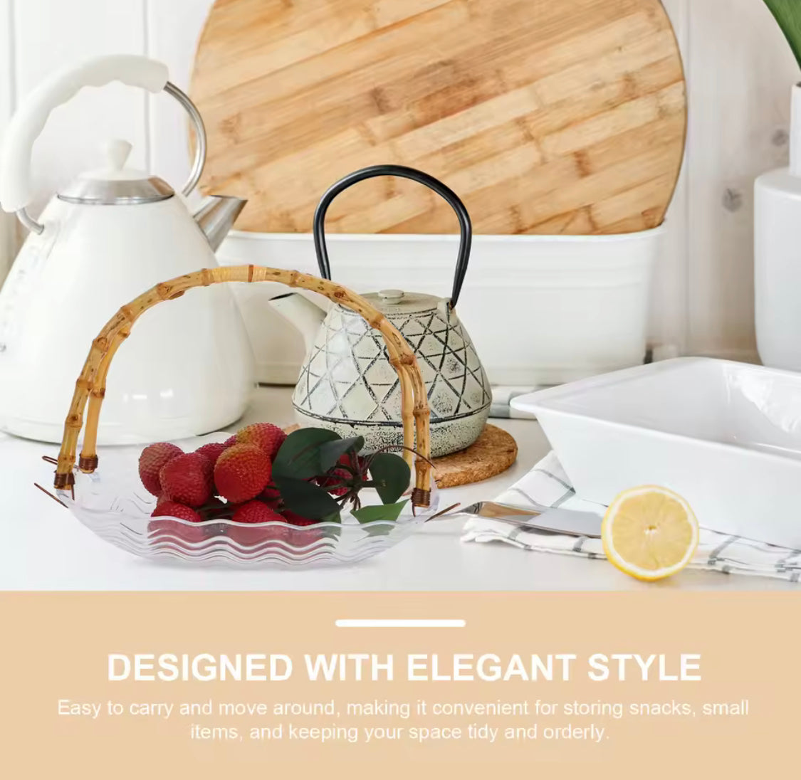 Acrylic Fruit Tray With Bamboo Handle