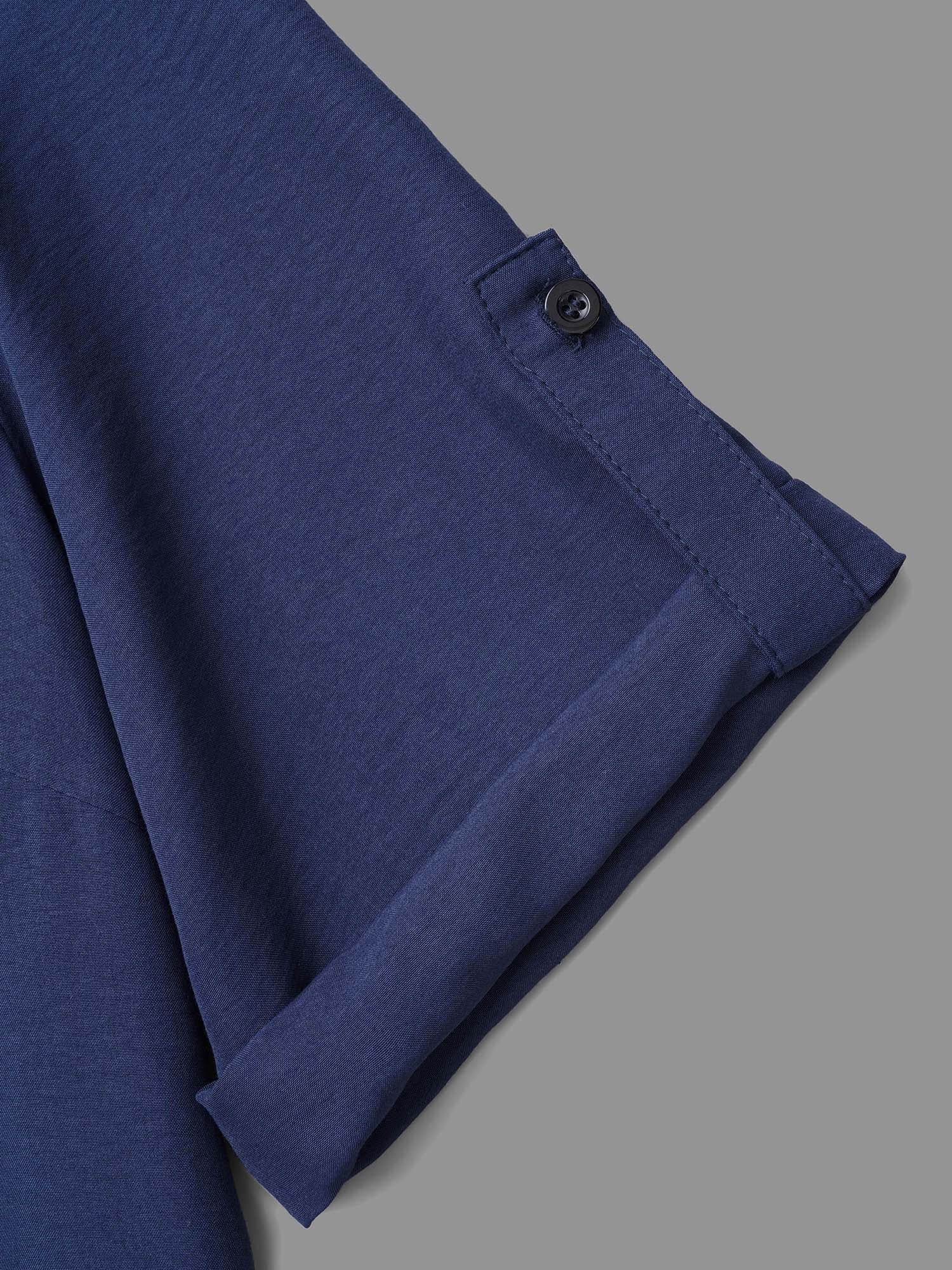 Solid Half Zip Tab Sleeve Dress