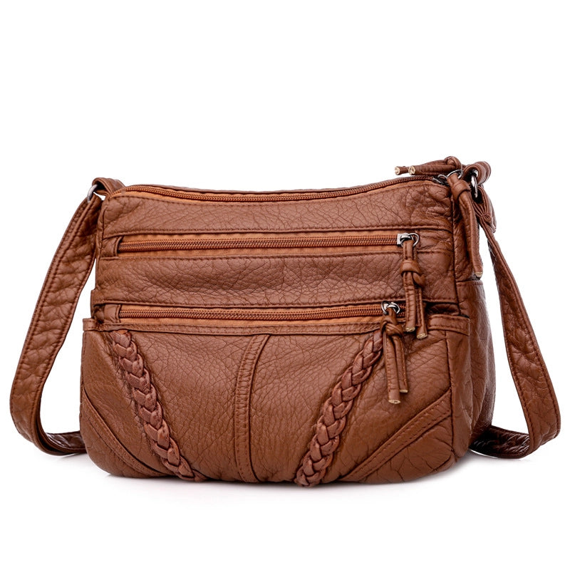 Women's Medium Pu Leather Solid Color Basic Square Zipper Shoulder Bag Crossbody Bag