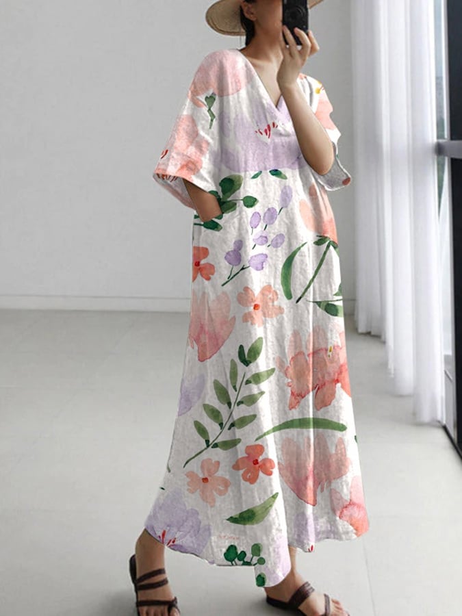 Ladies Botanical Floral Design Casual Loose Dress