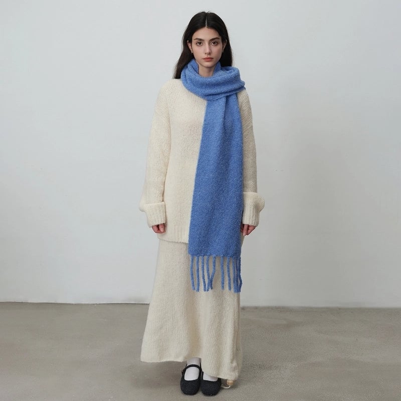 Women's Elegant Business Basic Solid Color Artificial Wool Wool Blend Tassel Scarf
