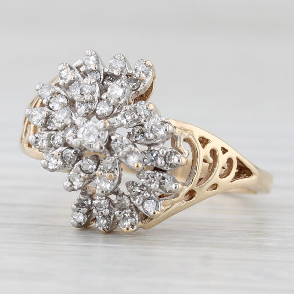 0.32ctw Diamond Cluster Swirl Ring 10k Yellow Gold Size 7.5