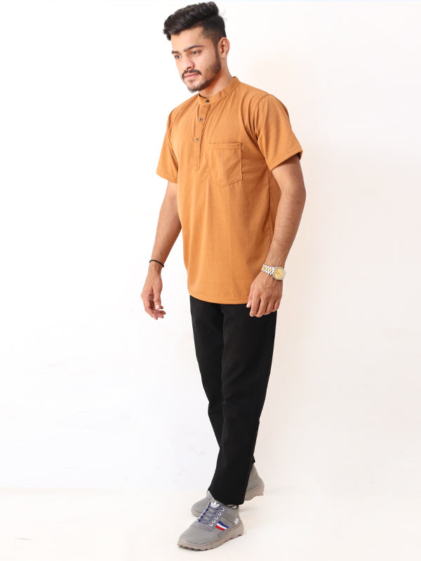 Men's Half Button T-Shirt Mustard