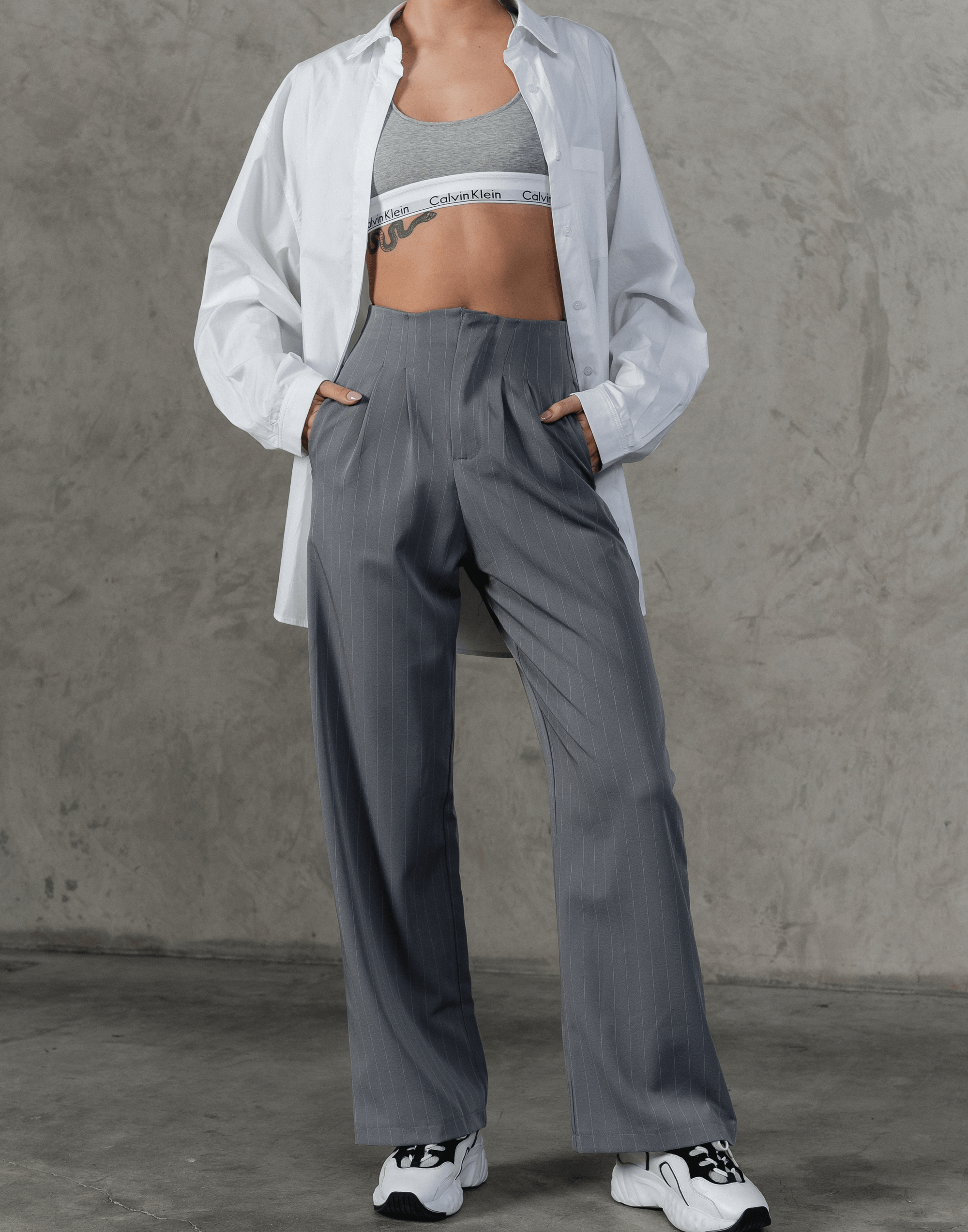 New Girl Pants (Grey Pinstripe)