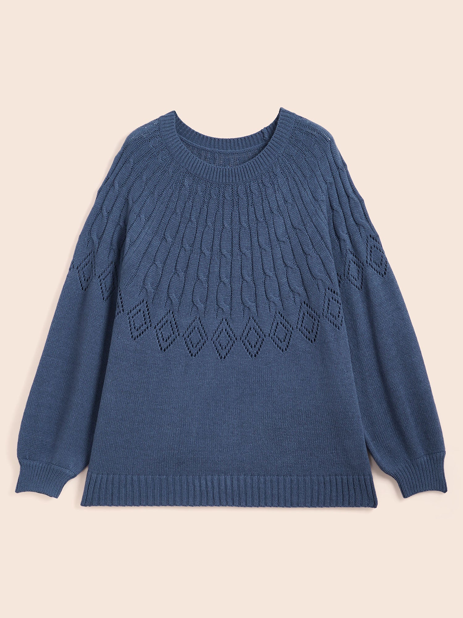 Texture Cable Knit Lantern Sleeve Pullover