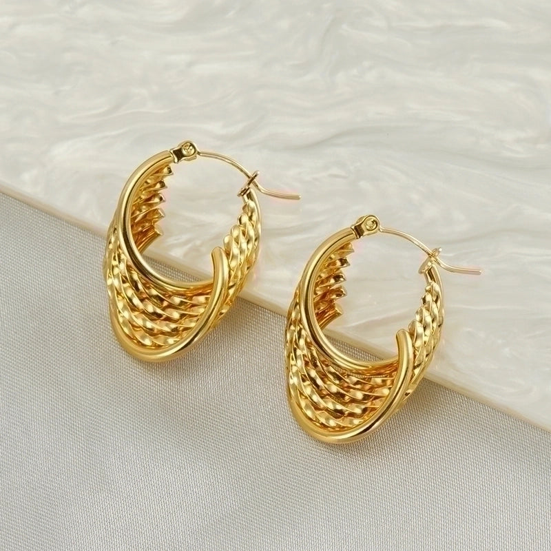 1 Pair Elegant U Shape Stripe Plating Stainless Steel Titanium Steel 18K Gold Plated Hoop Earrings