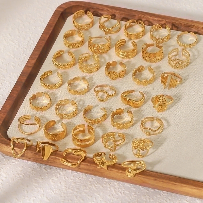 Stainless Steel 18K Gold Plated IG Style Basic Minimalist Plating Four Leaf Clover Heart Shape Flower Open Rings
