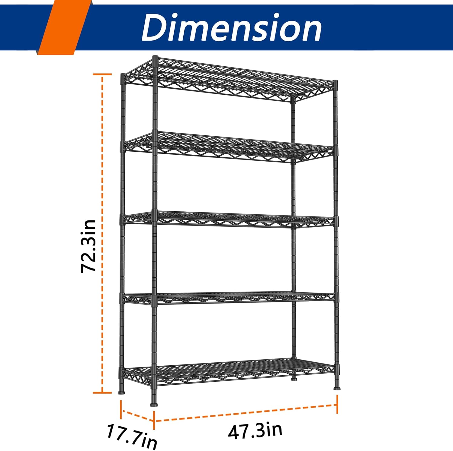 REGILLER 5-Wire Shelving Metal Storage Rack Adjustable Shelves,Standing Storage Shelf Units for Laundry Bathroom Kitchen Pantry Closet(Black,11.8