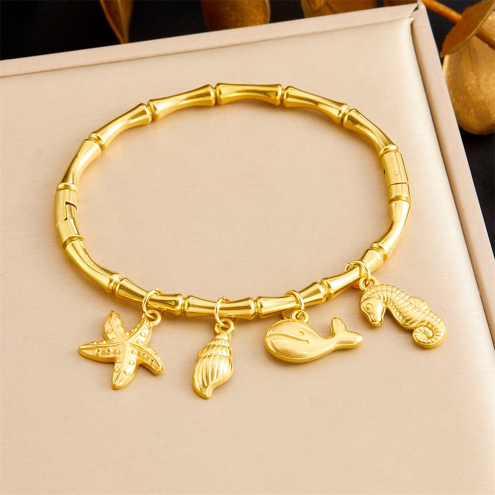 Niche Fashion Gold-Plated Stainless Steel Ocean Style Accessories Tropical Fish Starfish Butterfly Conch Bamboo Bracelet