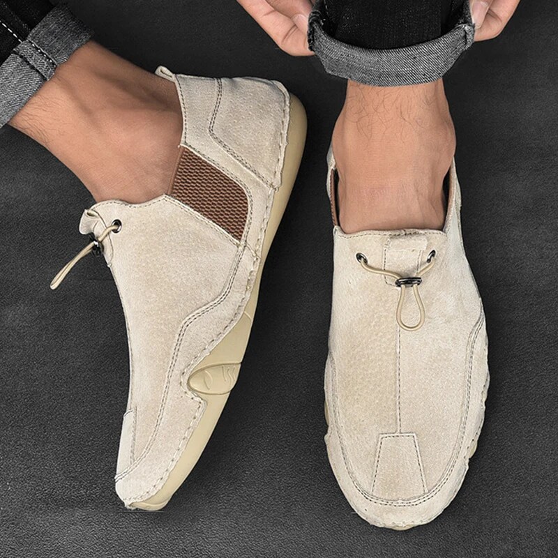 Fransikin business loafers Leather Shoes Men Fashion High Quality Luxury Brand Comfortable Men Casual Driving Shoes Plus Size Elastic Holes Shoes