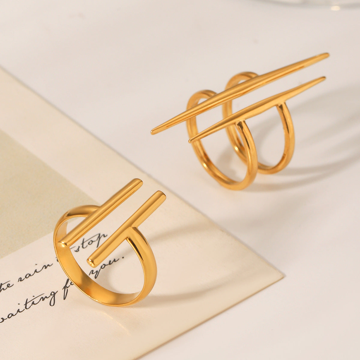 Stainless Steel Line Open Ring Hand Jewelry Niche Design Irregular Titanium Steel Ring Ring