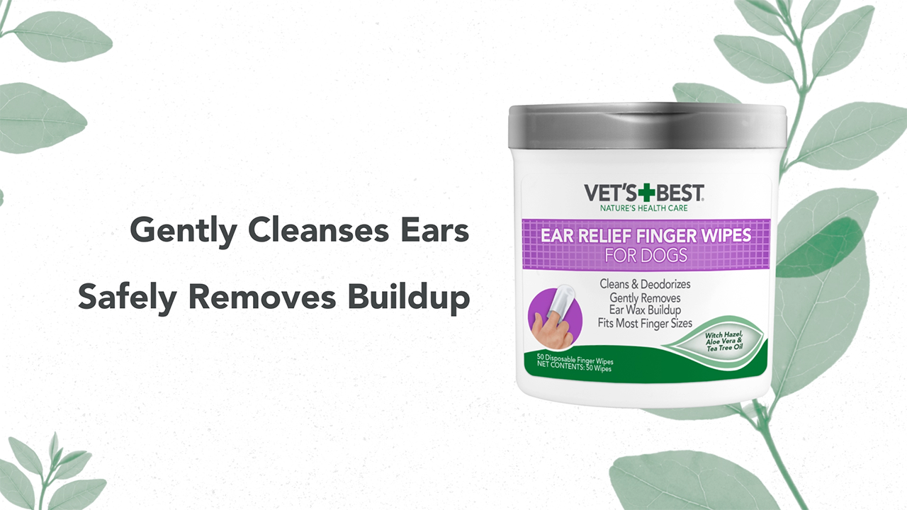 Vet's Best Ear Relief Finger Wipes | Ear Cleansing Finger Wipes for Dogs | Sooths & Deodorizes | 50 Disposable Wipes