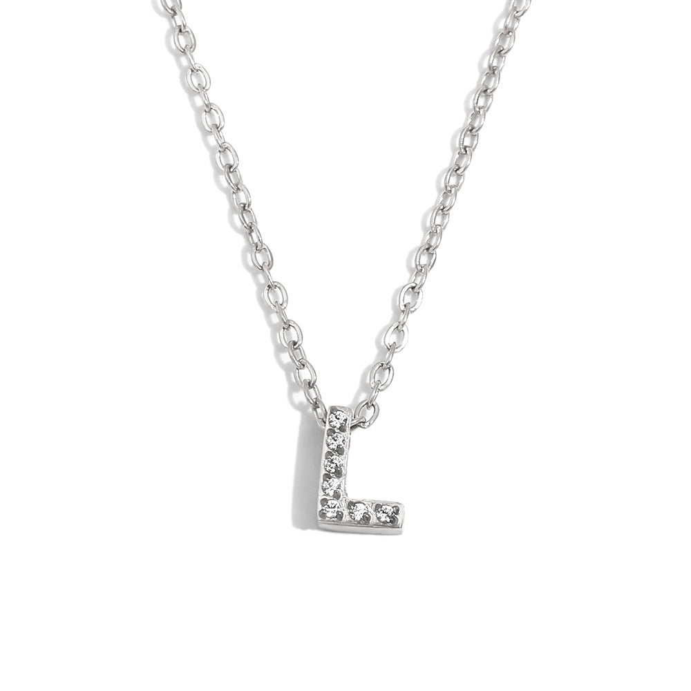 Fashionable And Simple 26 English Letter Pendant Stainless Steel Plated 18K Gold Diamond Small Letter Necklace For Women