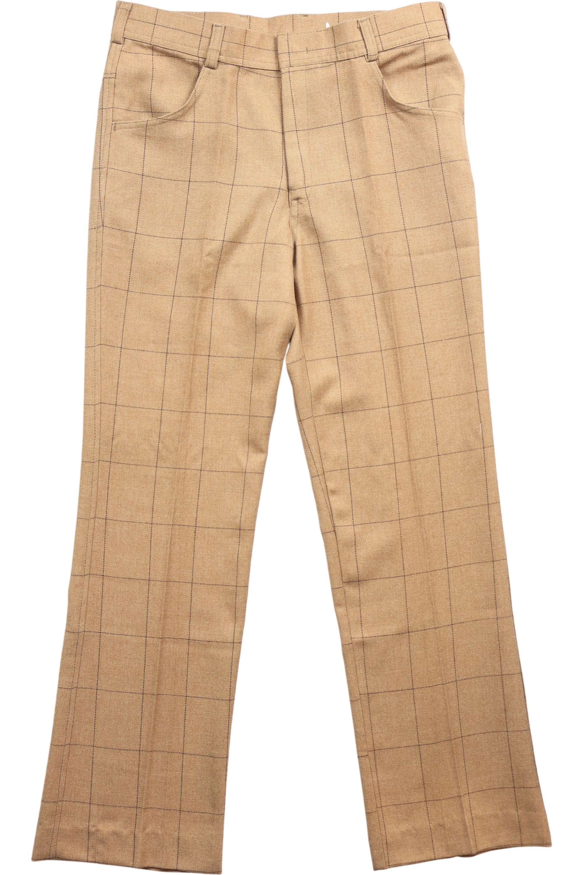 1970s Beige Checkered Straight Leg Trousers