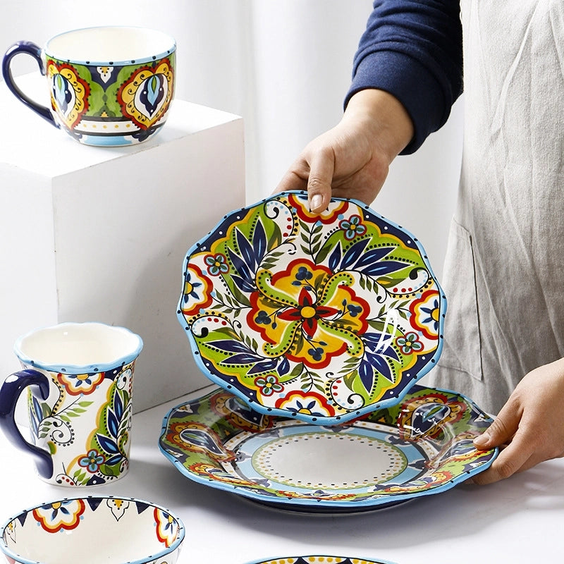 Style Creative Hand-painted Ceramic Plate Irregular Western Plate Fashionable Household Plate Bowl Combination Steak Plate