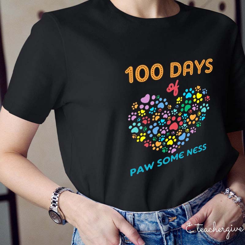 100 Days Of Paw Some Ness Teacher T-Shirt